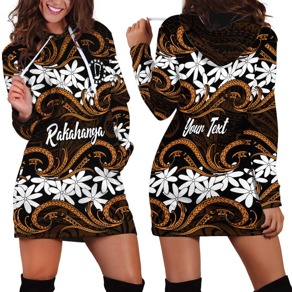Personalised Cook Islands Rakahanga Hoodie Dress Tiare Maori Polynesian Waves Tattoo