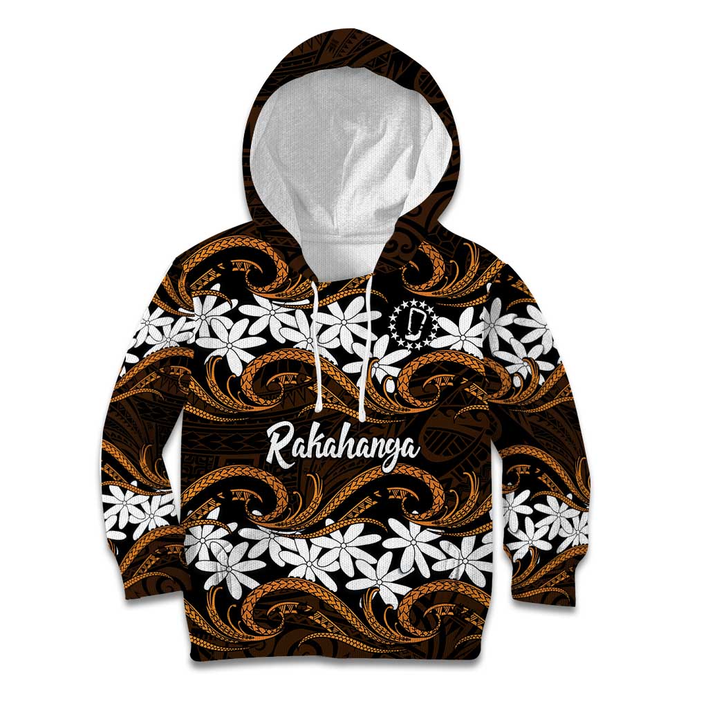 Personalised Cook Islands Rakahanga Kid Hoodie Tiare Maori Polynesian Waves Tattoo LT14 Hoodie Orange - Polynesian Pride