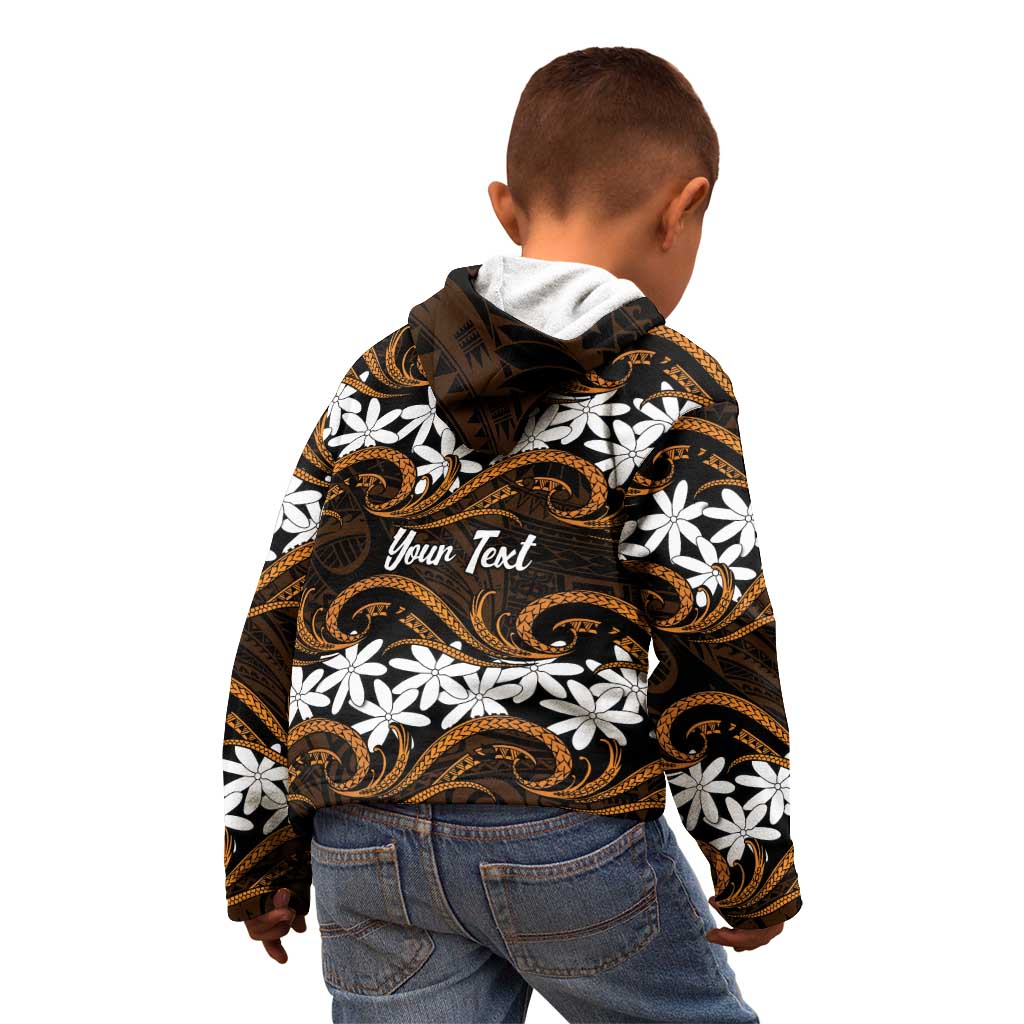 Personalised Cook Islands Rakahanga Kid Hoodie Tiare Maori Polynesian Waves Tattoo LT14 - Polynesian Pride
