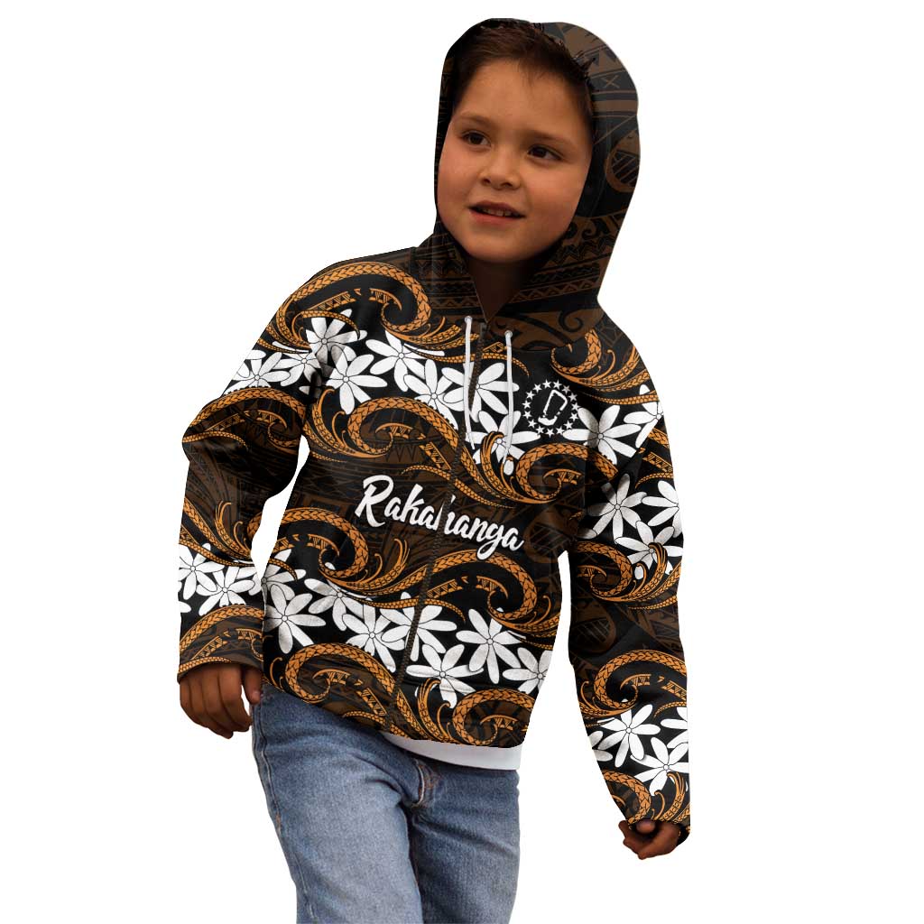 Personalised Cook Islands Rakahanga Kid Hoodie Tiare Maori Polynesian Waves Tattoo LT14 - Polynesian Pride
