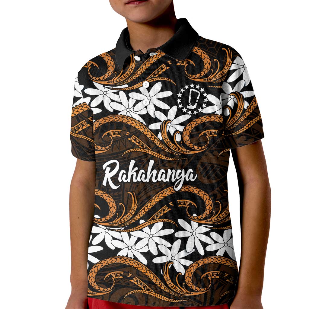 Personalised Cook Islands Rakahanga Kid Polo Shirt Tiare Maori Polynesian Waves Tattoo LT14 Kid Orange - Polynesian Pride