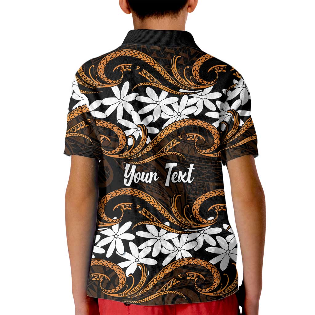 Personalised Cook Islands Rakahanga Kid Polo Shirt Tiare Maori Polynesian Waves Tattoo LT14 - Polynesian Pride