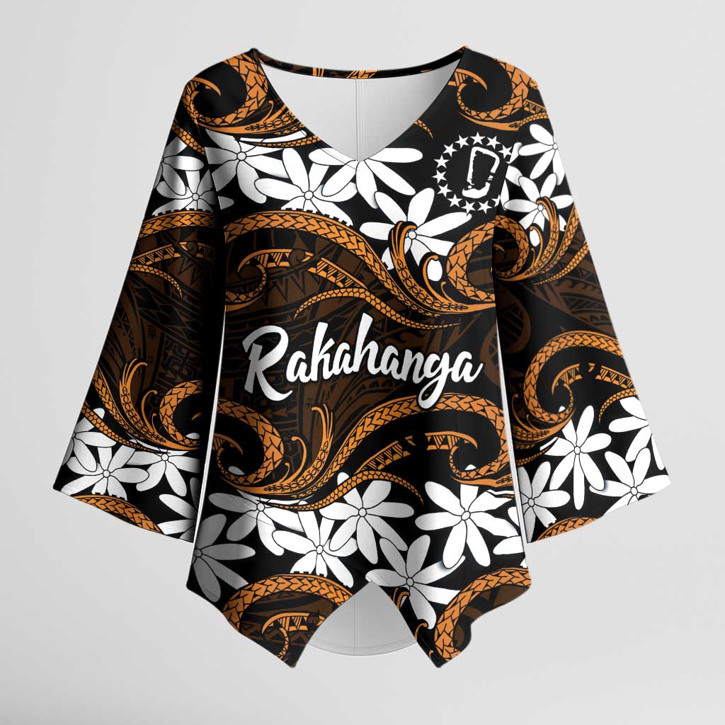 Personalised Cook Islands Rakahanga Kimono Sleeve Blouse Tiare Maori Polynesian Waves Tattoo