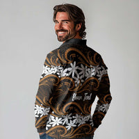 Personalised Cook Islands Rakahanga Long Sleeve Polo Shirt Tiare Maori Polynesian Waves Tattoo