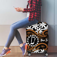 Personalised Cook Islands Rakahanga Luggage Cover Tiare Maori Polynesian Waves Tattoo