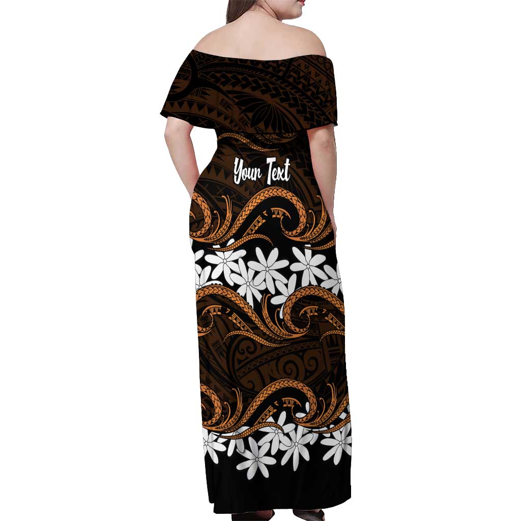 Personalised Cook Islands Rakahanga Off Shoulder Maxi Dress Tiare Maori Polynesian Waves Tattoo LT14 - Polynesian Pride
