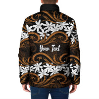 Personalised Cook Islands Rakahanga Padded Jacket Tiare Maori Polynesian Waves Tattoo