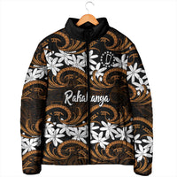 Personalised Cook Islands Rakahanga Padded Jacket Tiare Maori Polynesian Waves Tattoo