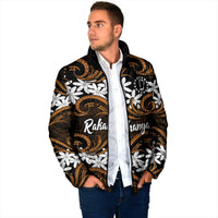 Personalised Cook Islands Rakahanga Padded Jacket Tiare Maori Polynesian Waves Tattoo