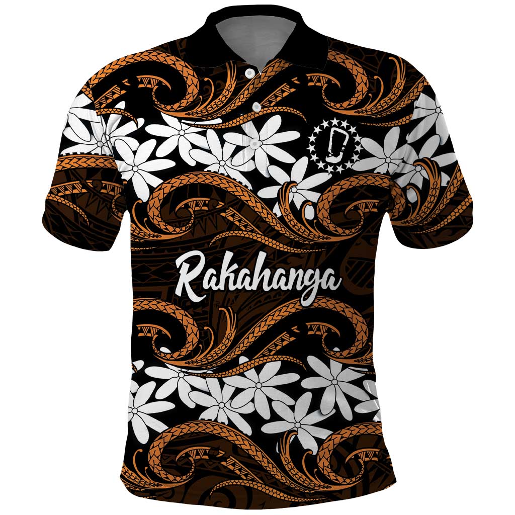 Personalised Cook Islands Rakahanga Polo Shirt Tiare Maori Polynesian Waves Tattoo LT14 Orange - Polynesian Pride