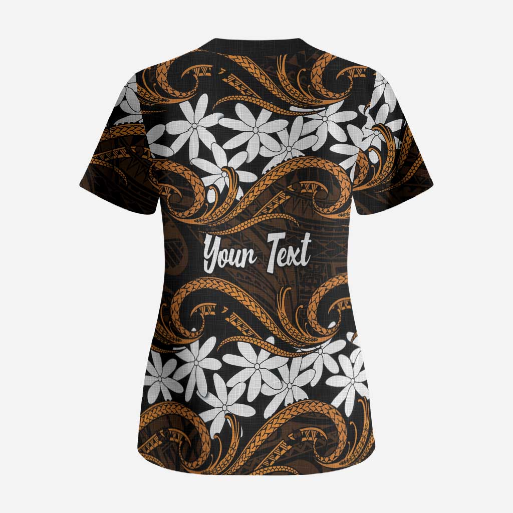 Personalised Cook Islands Rakahanga Scrub Top Tiare Maori Polynesian Waves Tattoo