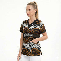 Personalised Cook Islands Rakahanga Scrub Top Tiare Maori Polynesian Waves Tattoo