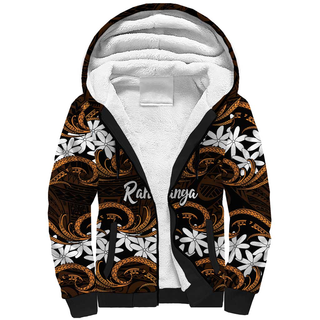 Personalised Cook Islands Rakahanga Sherpa Hoodie Tiare Maori Polynesian Waves Tattoo