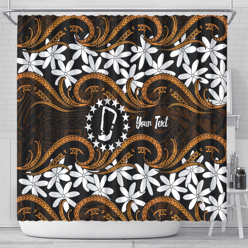 Personalised Cook Islands Rakahanga Shower Curtain Tiare Maori Polynesian Waves Tattoo