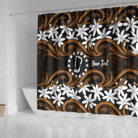 Personalised Cook Islands Rakahanga Shower Curtain Tiare Maori Polynesian Waves Tattoo
