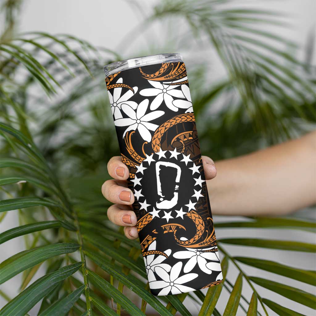 Personalised Cook Islands Rakahanga Skinny Tumbler Tiare Maori Polynesian Waves Tattoo