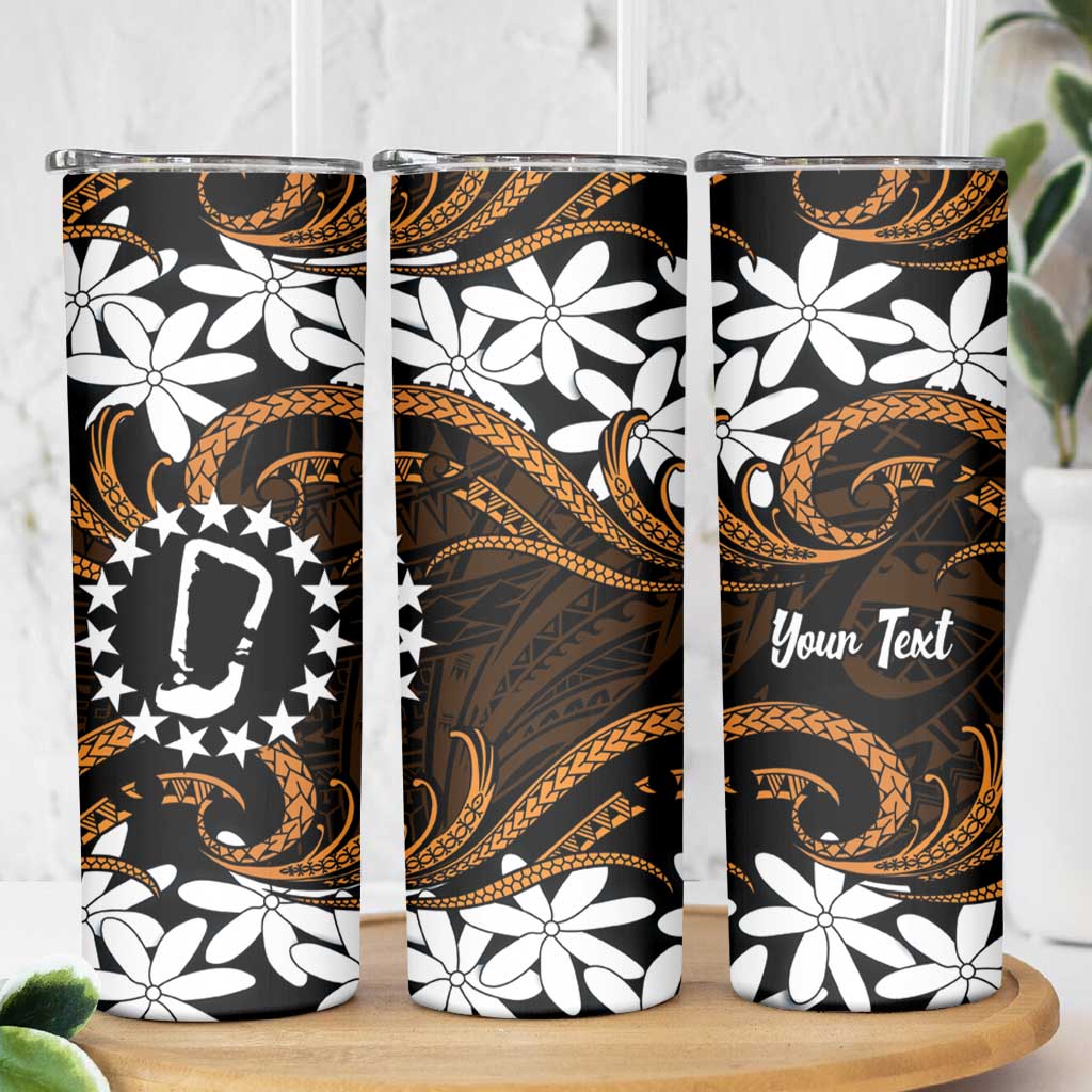 Personalised Cook Islands Rakahanga Skinny Tumbler Tiare Maori Polynesian Waves Tattoo