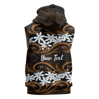 Personalised Cook Islands Rakahanga Sleeveless Zip Hoodie Tiare Maori Polynesian Waves Tattoo