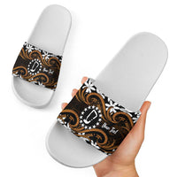 Personalised Cook Islands Rakahanga Slide Sandals Tiare Maori Polynesian Waves Tattoo