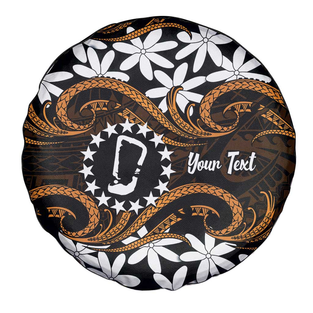 Personalised Cook Islands Rakahanga Spare Tire Cover Tiare Maori Polynesian Waves Tattoo