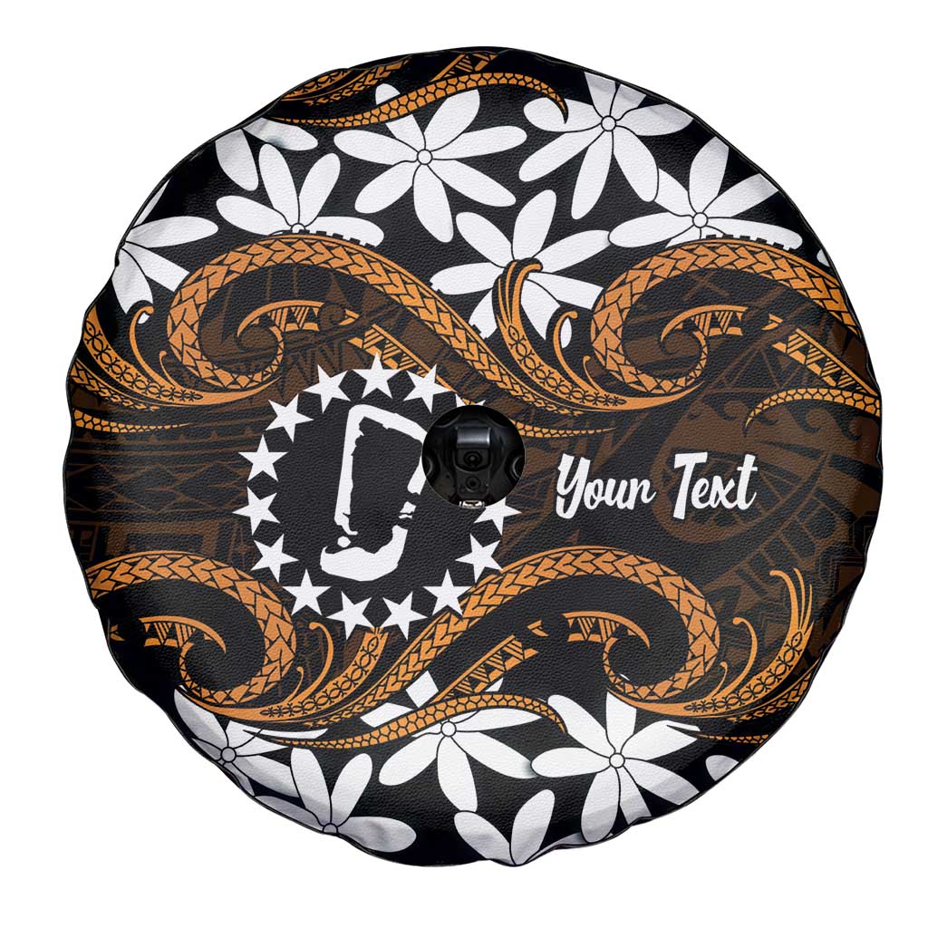 Personalised Cook Islands Rakahanga Spare Tire Cover Tiare Maori Polynesian Waves Tattoo