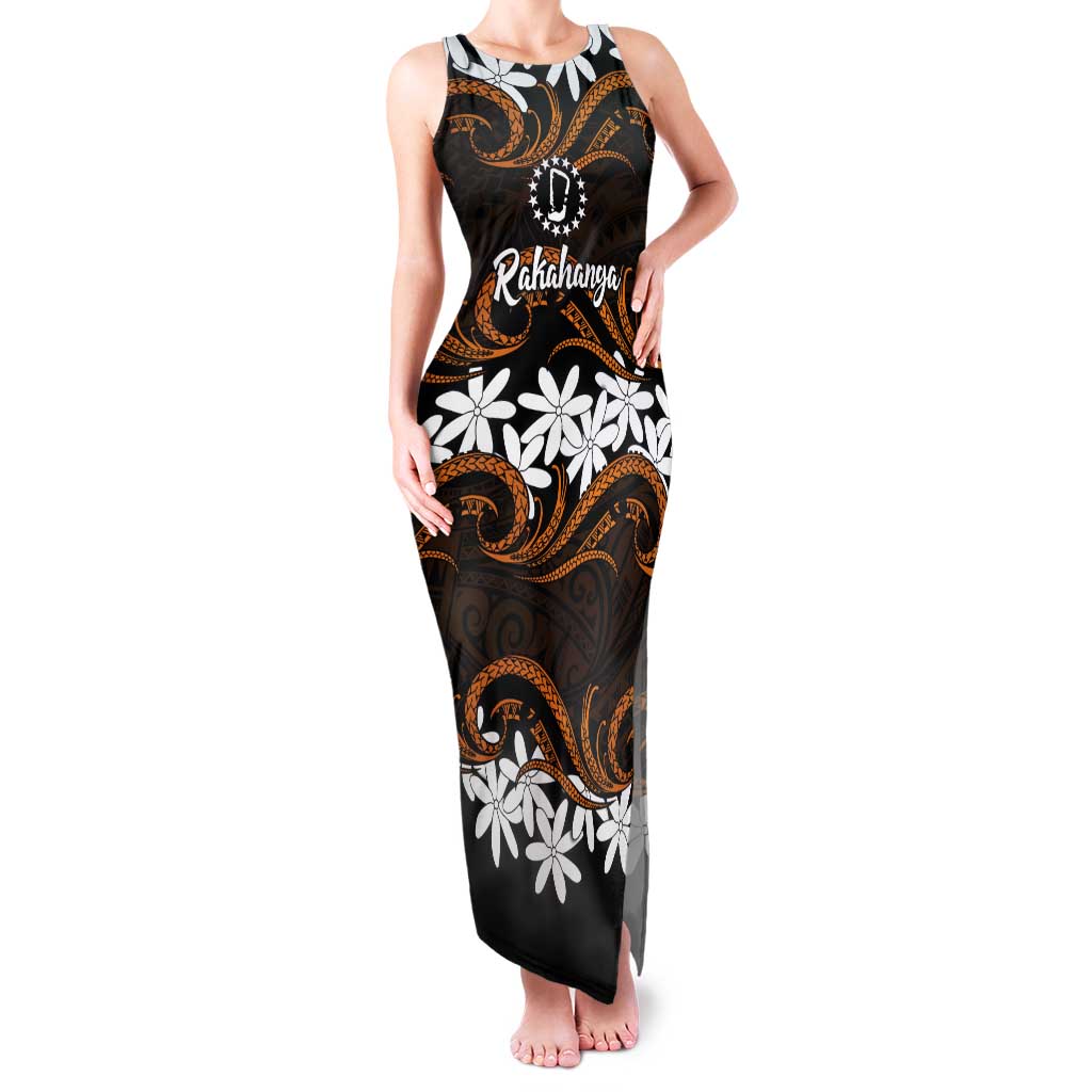 Personalised Cook Islands Rakahanga Tank Maxi Dress Tiare Maori Polynesian Waves Tattoo LT14 Women Orange - Polynesian Pride