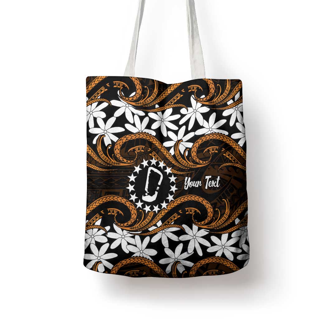 Personalised Cook Islands Rakahanga Tote Bag Tiare Maori Polynesian Waves Tattoo