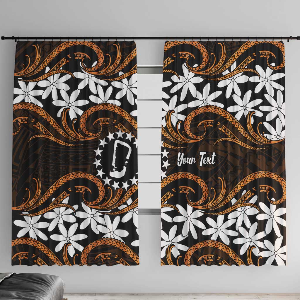 Personalised Cook Islands Rakahanga Window Curtain Tiare Maori Polynesian Waves Tattoo