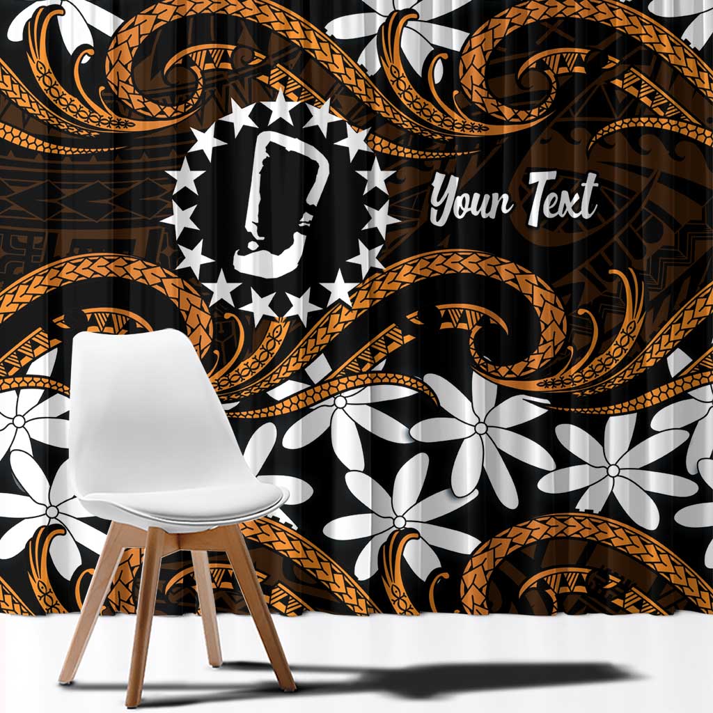 Personalised Cook Islands Rakahanga Window Curtain Tiare Maori Polynesian Waves Tattoo