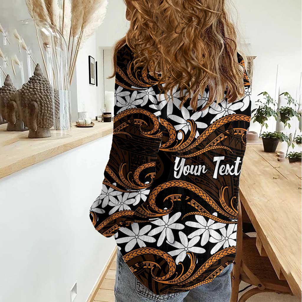 Personalised Cook Islands Rakahanga Women Casual Shirt Tiare Maori Polynesian Waves Tattoo