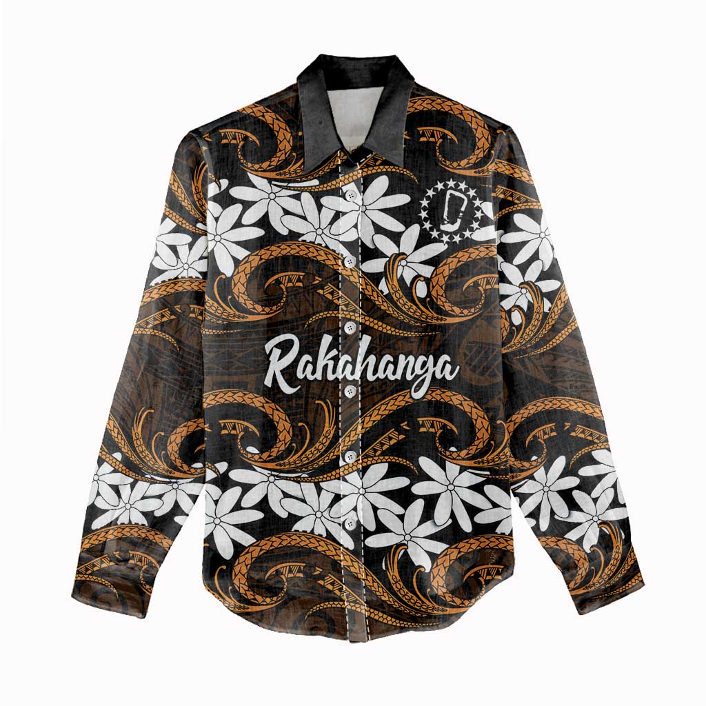 Personalised Cook Islands Rakahanga Women Casual Shirt Tiare Maori Polynesian Waves Tattoo
