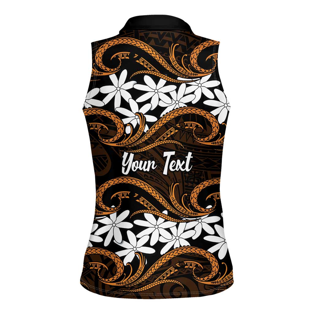 Personalised Cook Islands Rakahanga Women Sleeveless Polo Shirt Tiare Maori Polynesian Waves Tattoo