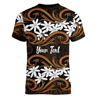 Personalised Cook Islands Rakahanga Women V-Neck T-Shirt Tiare Maori Polynesian Waves Tattoo