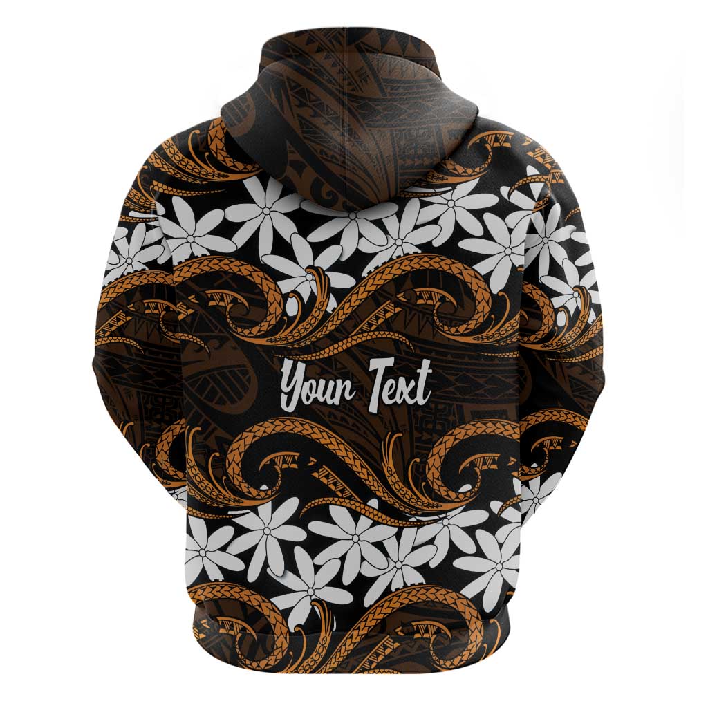 Personalised Cook Islands Rakahanga Zip Hoodie Tiare Maori Polynesian Waves Tattoo LT14 - Polynesian Pride