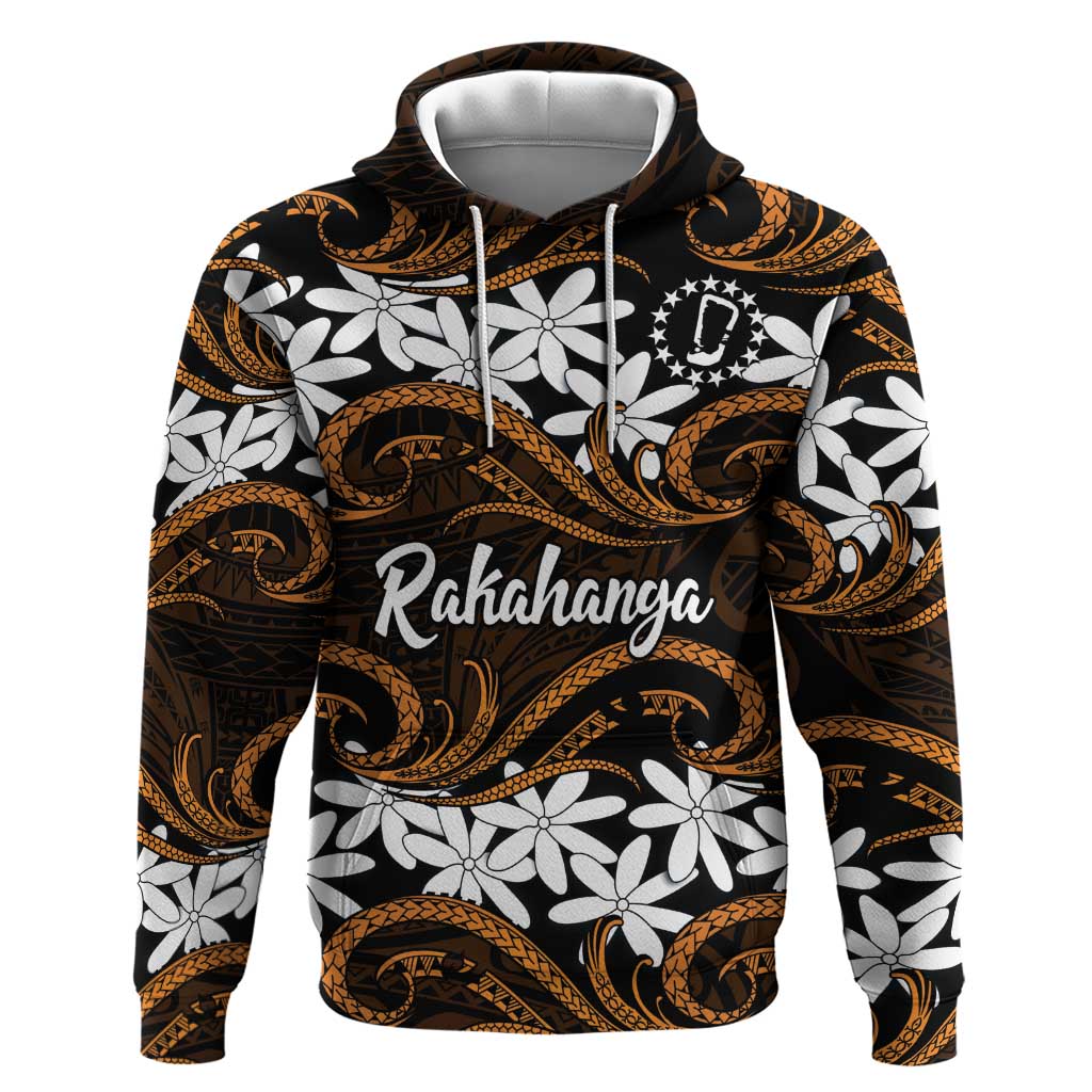 Personalised Cook Islands Rakahanga Zip Hoodie Tiare Maori Polynesian Waves Tattoo LT14 Pullover Hoodie Orange - Polynesian Pride