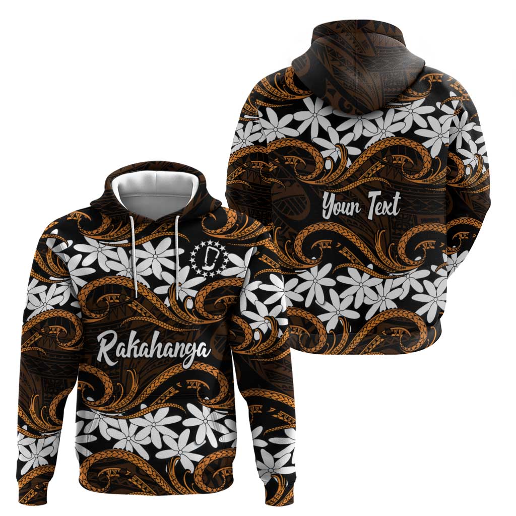Personalised Cook Islands Rakahanga Zip Hoodie Tiare Maori Polynesian Waves Tattoo LT14 - Polynesian Pride