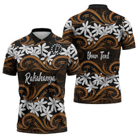Personalised Cook Islands Rakahanga Zipper Polo Shirt Tiare Maori Polynesian Waves Tattoo