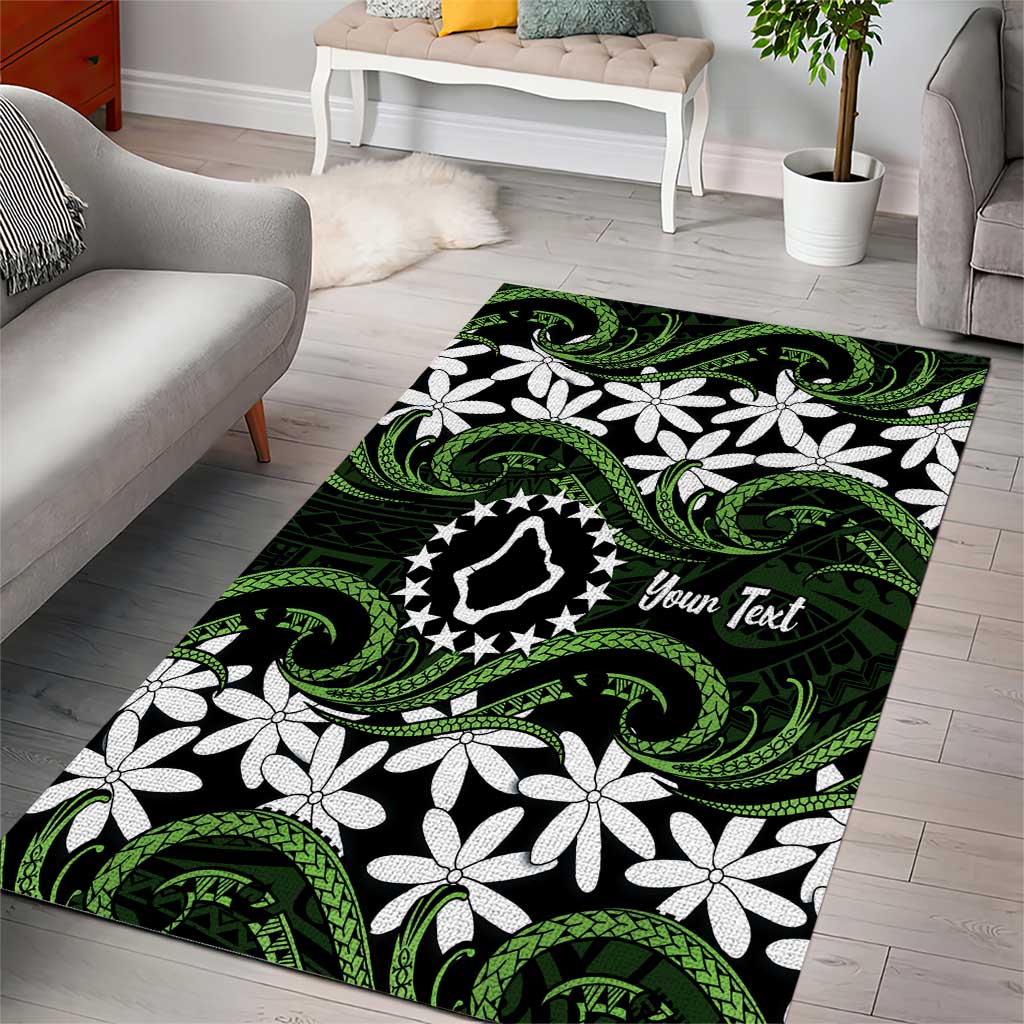 Personalised Cook Islands Palmerston Area Rug Tiare Maori Polynesian Waves Tattoo