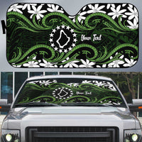 Personalised Cook Islands Palmerston Auto Sun Shade Tiare Maori Polynesian Waves Tattoo LT14 Green - Polynesian Pride