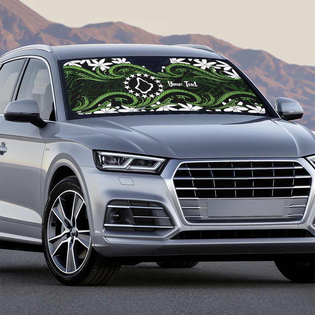 Personalised Cook Islands Palmerston Auto Sun Shade Tiare Maori Polynesian Waves Tattoo LT14 - Polynesian Pride