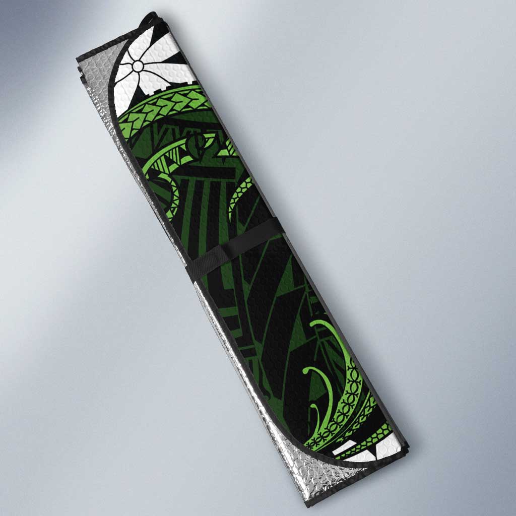 Personalised Cook Islands Palmerston Auto Sun Shade Tiare Maori Polynesian Waves Tattoo LT14 - Polynesian Pride