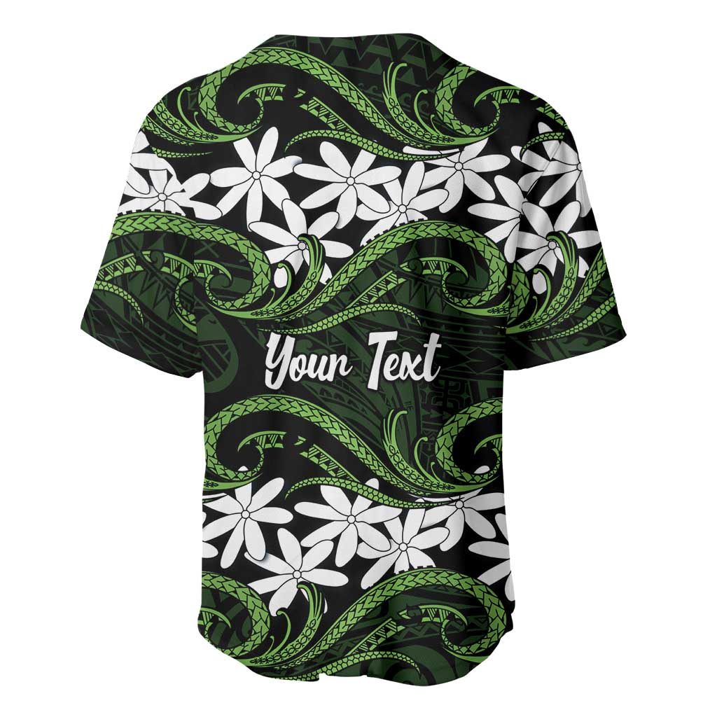 Personalised Cook Islands Palmerston Baseball Jersey Tiare Maori Polynesian Waves Tattoo LT14 - Polynesian Pride