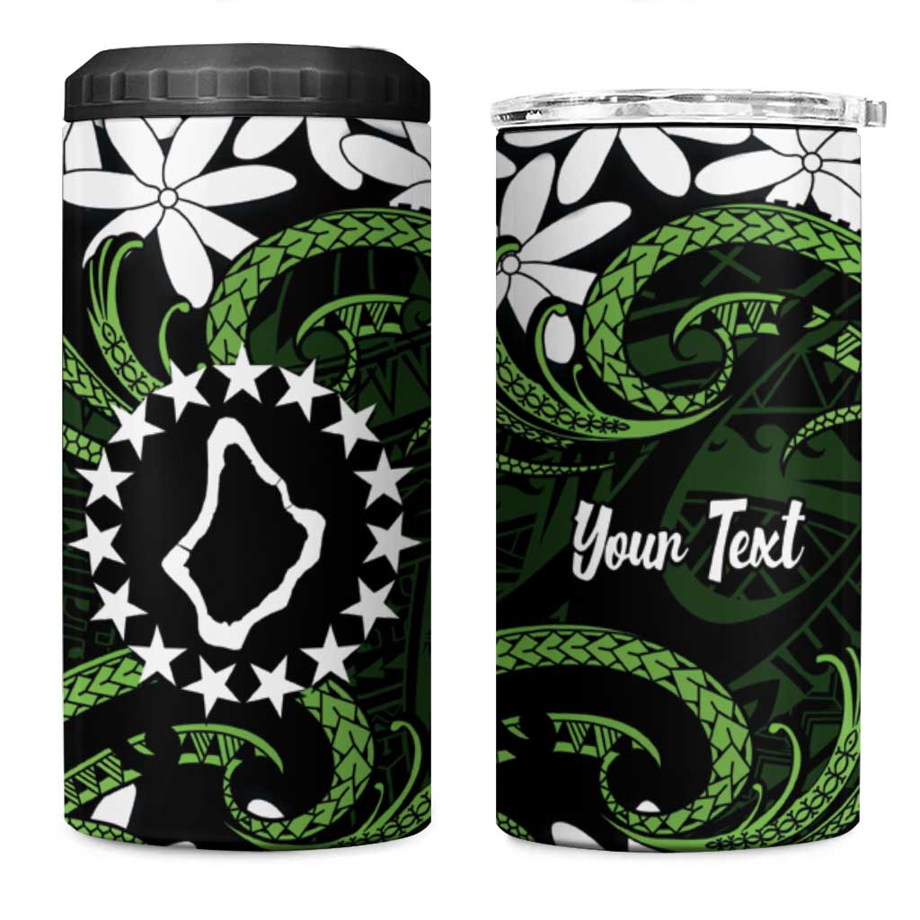 Personalised Cook Islands Palmerston 4 in 1 Can Cooler Tumbler Tiare Maori Polynesian Waves Tattoo