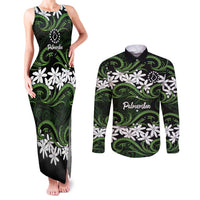 Personalised Cook Islands Palmerston Couples Matching Tank Maxi Dress and Long Sleeve Button Shirt Tiare Maori Polynesian Waves Tattoo