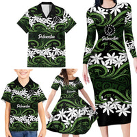 Personalised Cook Islands Palmerston Family Matching Long Sleeve Bodycon Dress and Hawaiian Shirt Tiare Maori Polynesian Waves Tattoo