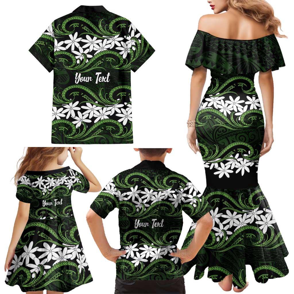 Personalised Cook Islands Palmerston Family Matching Mermaid Dress and Hawaiian Shirt Tiare Maori Polynesian Waves Tattoo