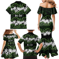 Personalised Cook Islands Palmerston Family Matching Mermaid Dress and Hawaiian Shirt Tiare Maori Polynesian Waves Tattoo