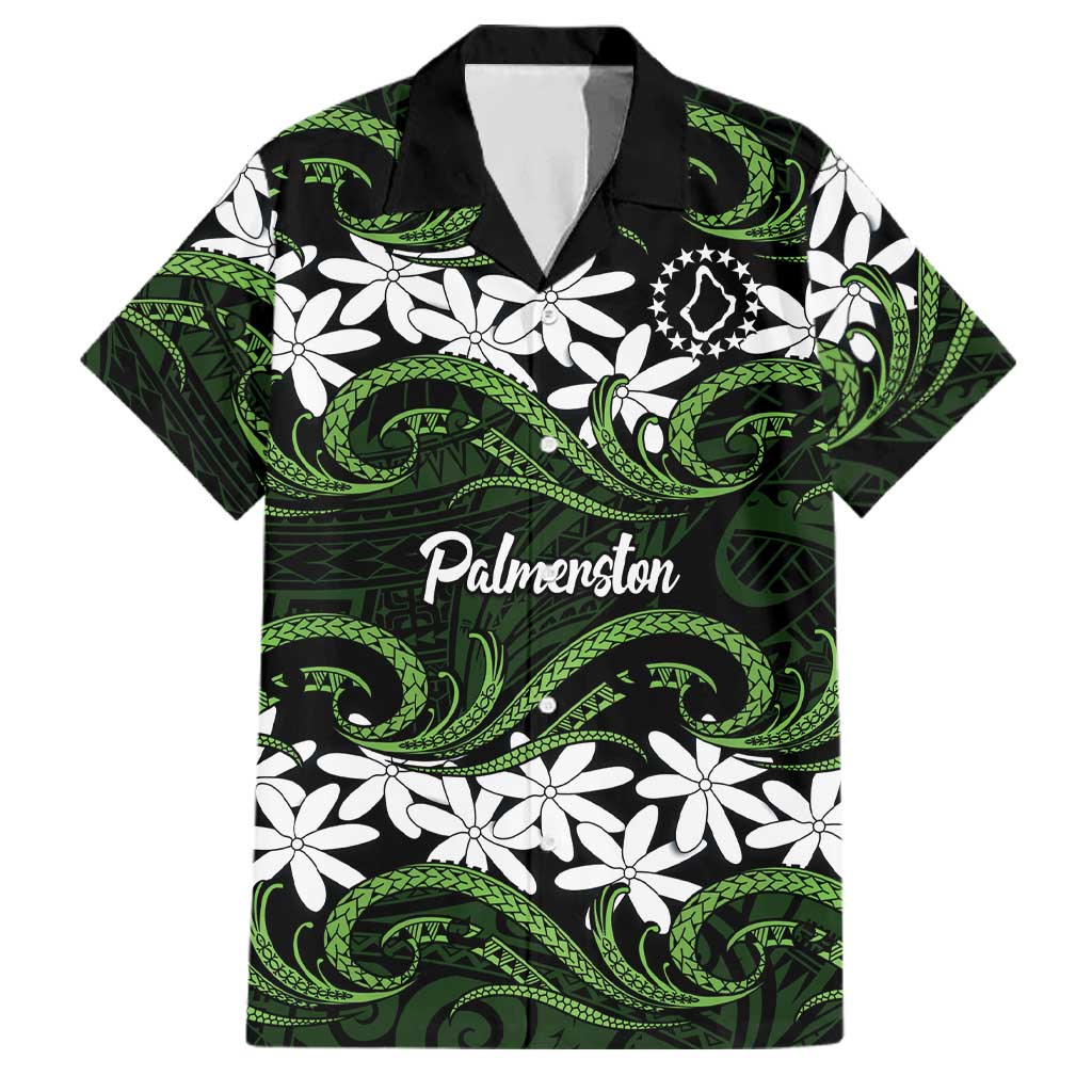Personalised Cook Islands Palmerston Family Matching Off The Shoulder Long Sleeve Dress and Hawaiian Shirt Tiare Maori Polynesian Waves Tattoo