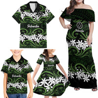 Personalised Cook Islands Palmerston Family Matching Off Shoulder Maxi Dress and Hawaiian Shirt Tiare Maori Polynesian Waves Tattoo