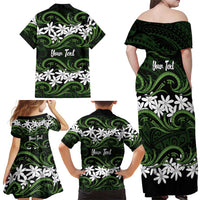 Personalised Cook Islands Palmerston Family Matching Off Shoulder Maxi Dress and Hawaiian Shirt Tiare Maori Polynesian Waves Tattoo